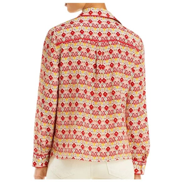 Alice + Olivia Willa Silk Piped Trim Print Blouse Red Multi Designer S - Picture 11 of 12